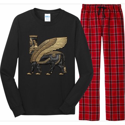 Assyrian Winged Bull Gold And Black Lamassu Over White Leather Long Sleeve Pajama Set