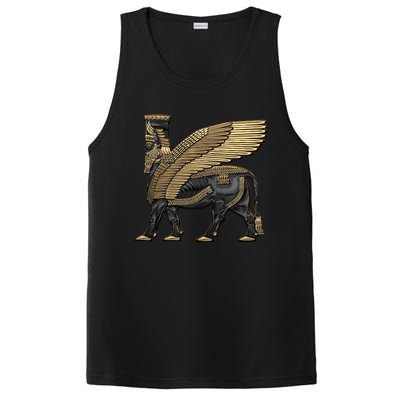 Assyrian Winged Bull Gold And Black Lamassu Over White Leather PosiCharge Competitor Tank