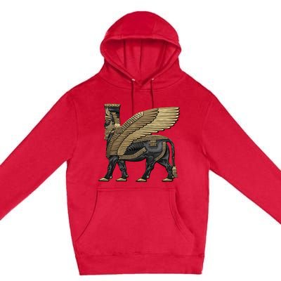 Assyrian Winged Bull Gold And Black Lamassu Over White Leather Premium Pullover Hoodie