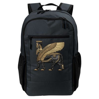 Assyrian Winged Bull Gold And Black Lamassu Over White Leather Daily Commute Backpack