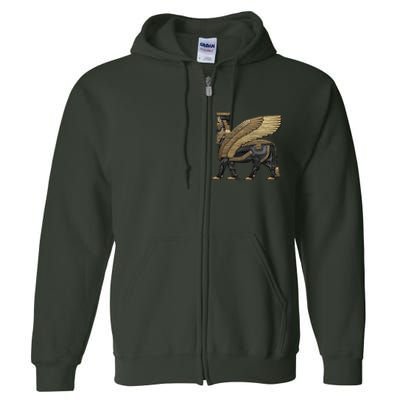 Assyrian Winged Bull Gold And Black Lamassu Over White Leather Full Zip Hoodie