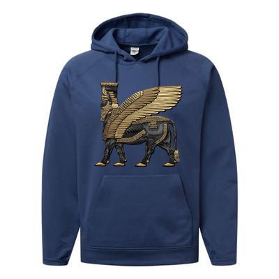 Assyrian Winged Bull Gold And Black Lamassu Over White Leather Performance Fleece Hoodie