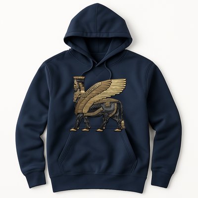 Assyrian Winged Bull Gold And Black Lamassu Over White Leather Hoodie