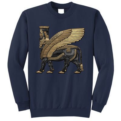 Assyrian Winged Bull Gold And Black Lamassu Over White Leather Sweatshirt