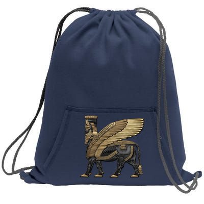 Assyrian Winged Bull Gold And Black Lamassu Over White Leather Sweatshirt Cinch Pack Bag