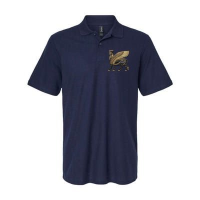 Assyrian Winged Bull Gold And Black Lamassu Over White Leather Softstyle Adult Sport Polo