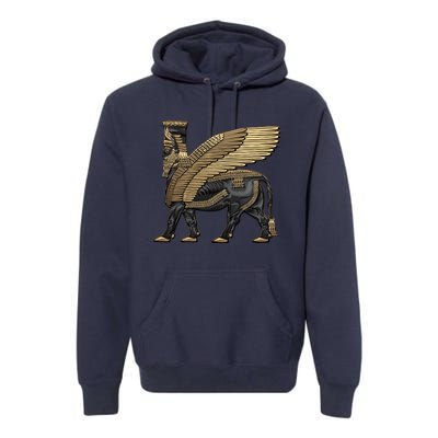 Assyrian Winged Bull Gold And Black Lamassu Over White Leather Premium Hoodie