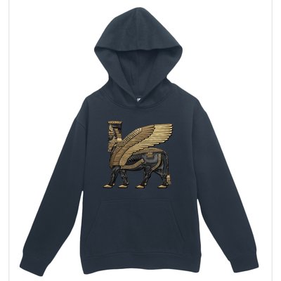 Assyrian Winged Bull Gold And Black Lamassu Over White Leather Urban Pullover Hoodie