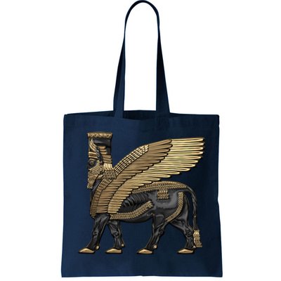 Assyrian Winged Bull Gold And Black Lamassu Over White Leather Tote Bag