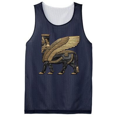 Assyrian Winged Bull Gold And Black Lamassu Over White Leather Mesh Reversible Basketball Jersey Tank