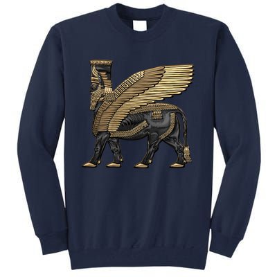 Assyrian Winged Bull Gold And Black Lamassu Over White Leather Tall Sweatshirt