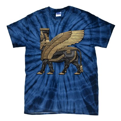 Assyrian Winged Bull Gold And Black Lamassu Over White Leather Tie-Dye T-Shirt