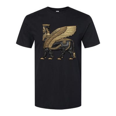 Assyrian Winged Bull Gold And Black Lamassu Over White Leather Softstyle CVC T-Shirt