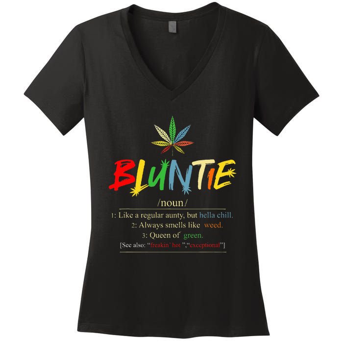 Aunt Wear Bluntie Funny Aunt Weed Women's V-Neck T-Shirt