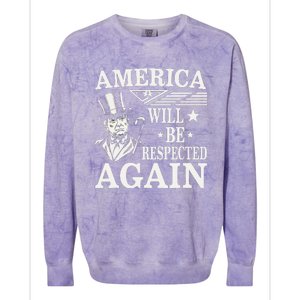 America Will Be Respected Again With President Donald Trump Colorblast Crewneck Sweatshirt