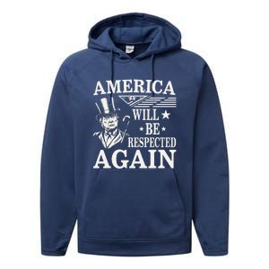 America Will Be Respected Again With President Donald Trump Performance Fleece Hoodie