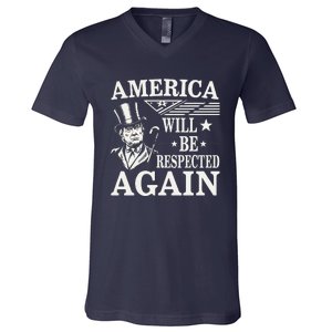 America Will Be Respected Again With President Donald Trump V-Neck T-Shirt