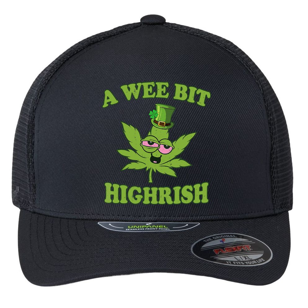 A Wee Bit Highrish Funny 420 Weed Marijuana St Patricks Day Flexfit Unipanel Trucker Cap