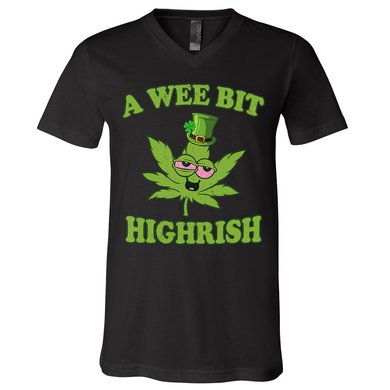 A Wee Bit Highrish Funny 420 Weed Marijuana St Patricks Day V-Neck T-Shirt