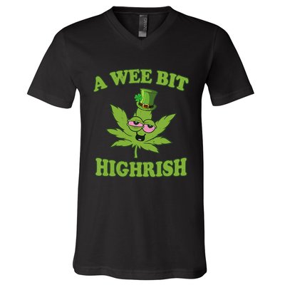 A Wee Bit Highrish Funny 420 Weed Marijuana St Patricks Day V-Neck T-Shirt