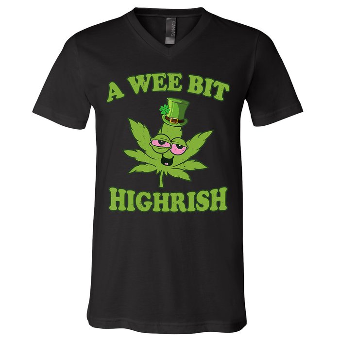 A Wee Bit Highrish Funny 420 Weed Marijuana St Patricks Day V-Neck T-Shirt