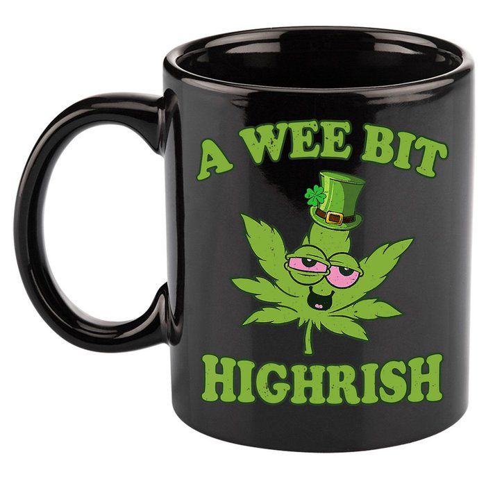 A Wee Bit Highrish Funny 420 Weed Marijuana St Patricks Day 11oz C Handle Ceramic Mug