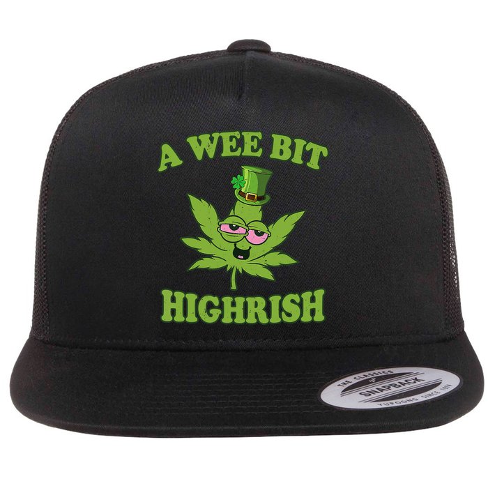 A Wee Bit Highrish Funny 420 Weed Marijuana St Patricks Day Flat Bill Trucker Hat