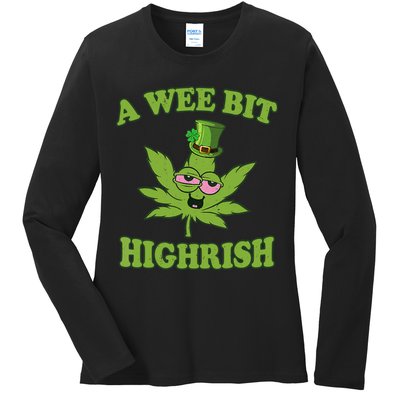 A Wee Bit Highrish Funny 420 Weed Marijuana St Patricks Day Ladies Long Sleeve Shirt