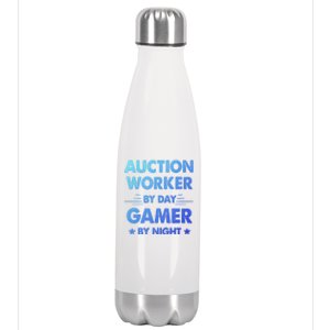 Auction Worker By Day Gamer By Night Gift Stainless Steel Insulated Water Bottle