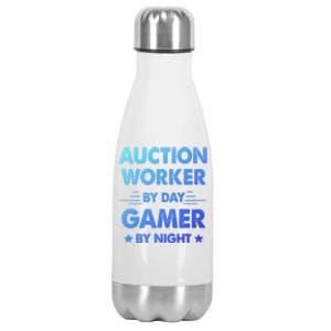 Auction Worker By Day Gamer By Night Gift Stainless Steel Insulated Water Bottle