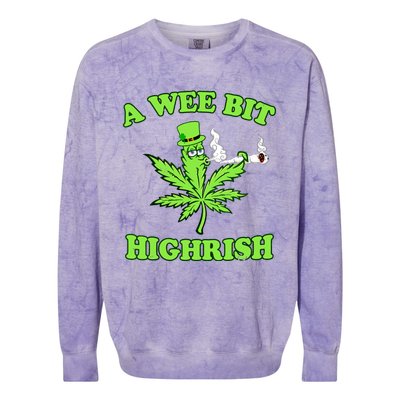 A Wee Bit Highrish Funny 420 Weed Marijuana St Patricks Day Colorblast Crewneck Sweatshirt