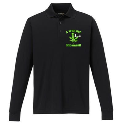 A Wee Bit Highrish Funny 420 Weed Marijuana St Patricks Day Performance Long Sleeve Polo