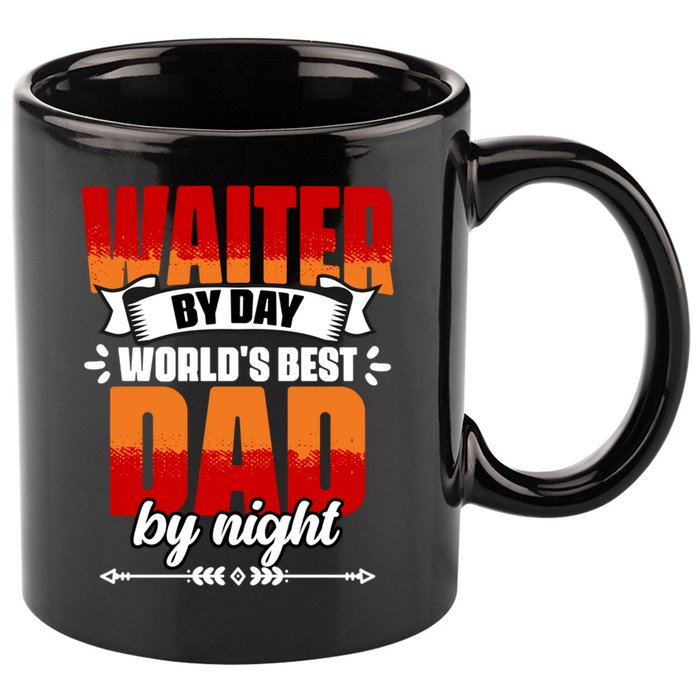 Awesome Waiter By Day World's Best Dad By Night Waitstaff Gift 11oz C Handle Ceramic Mug