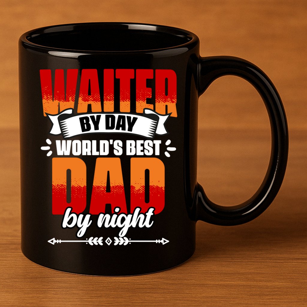 Awesome Waiter By Day World's Best Dad By Night Waitstaff Gift 11oz C Handle Ceramic Mug
