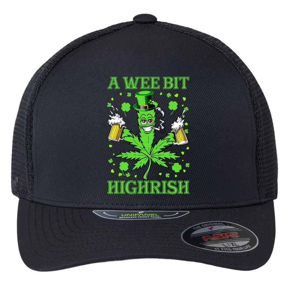 A Wee Bit Highrish Funny 420 Weed Marijuana St Patricks Day Flexfit Unipanel Trucker Cap