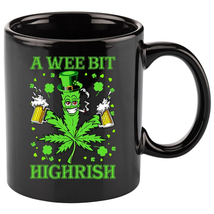 A Wee Bit Highrish Funny 420 Weed Marijuana St Patricks Day 11oz C Handle Ceramic Mug