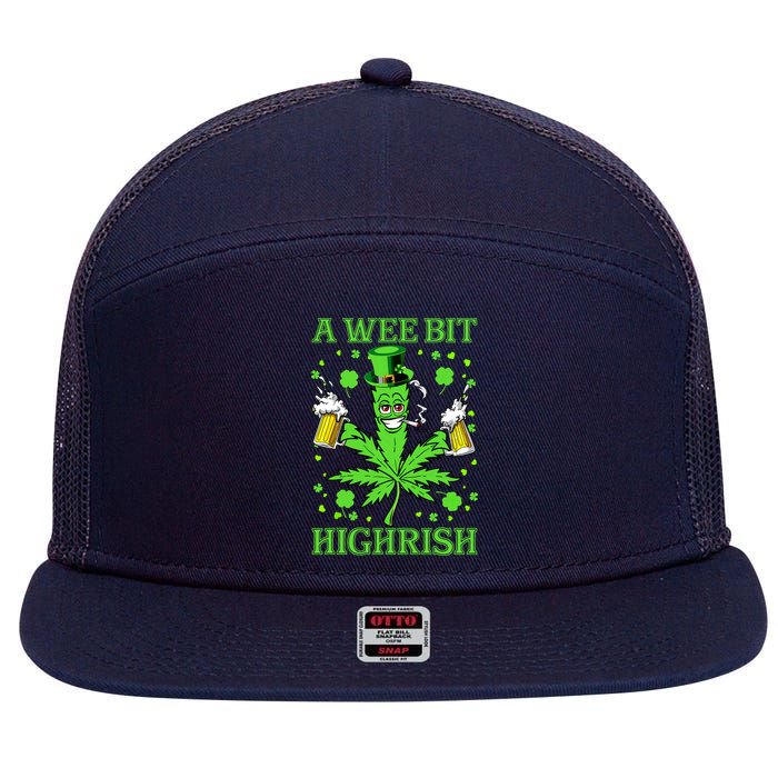 A Wee Bit Highrish Funny 420 Weed Marijuana St Patricks Day 7 Panel Mesh Trucker Snapback Hat