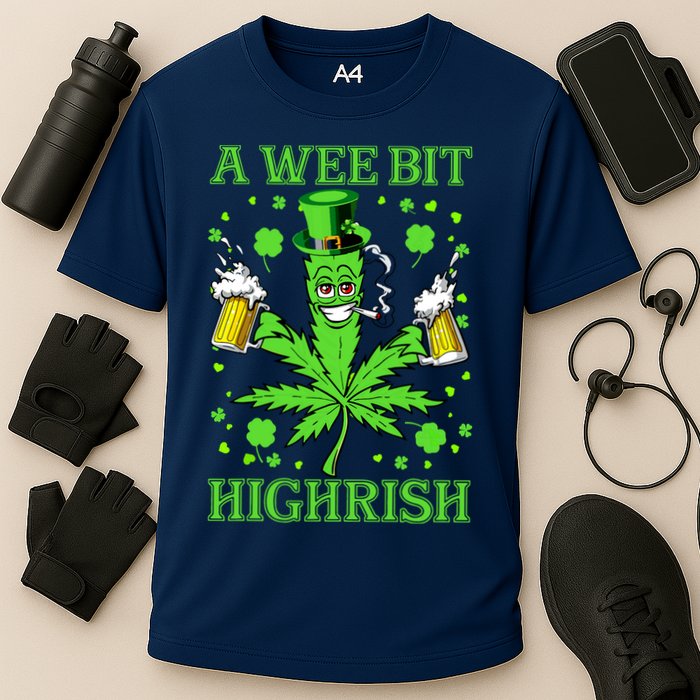 A Wee Bit Highrish Funny 420 Weed Marijuana St Patricks Day Performance Shirt