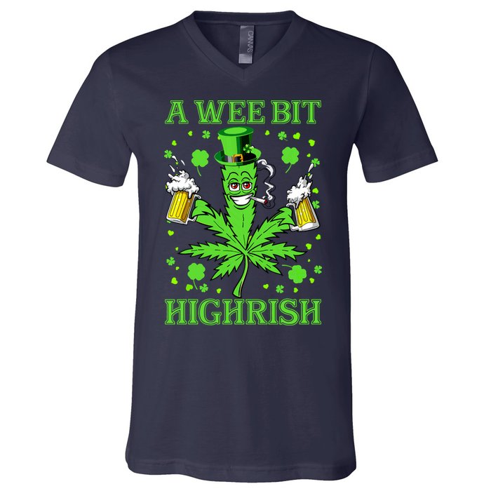 A Wee Bit Highrish Funny 420 Weed Marijuana St Patricks Day V-Neck T-Shirt