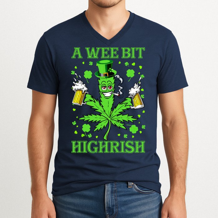 A Wee Bit Highrish Funny 420 Weed Marijuana St Patricks Day V-Neck T-Shirt