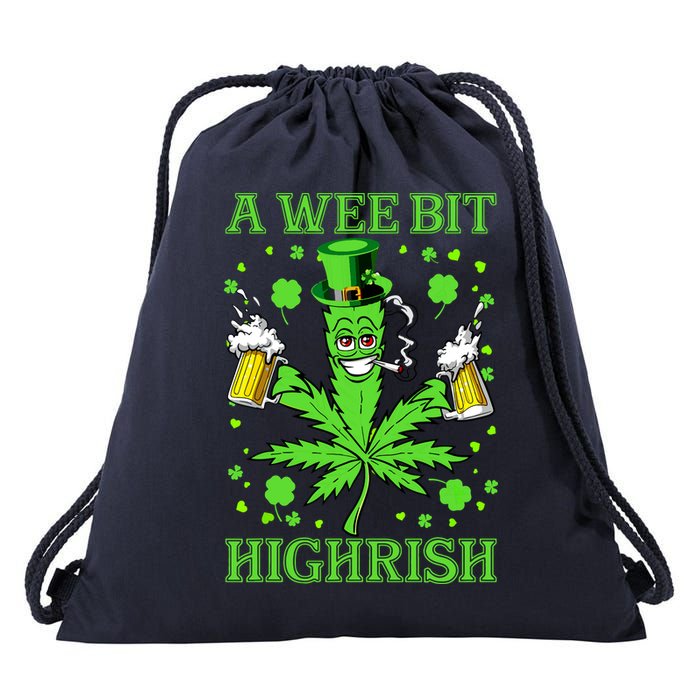 A Wee Bit Highrish Funny 420 Weed Marijuana St Patricks Day Drawstring Bag