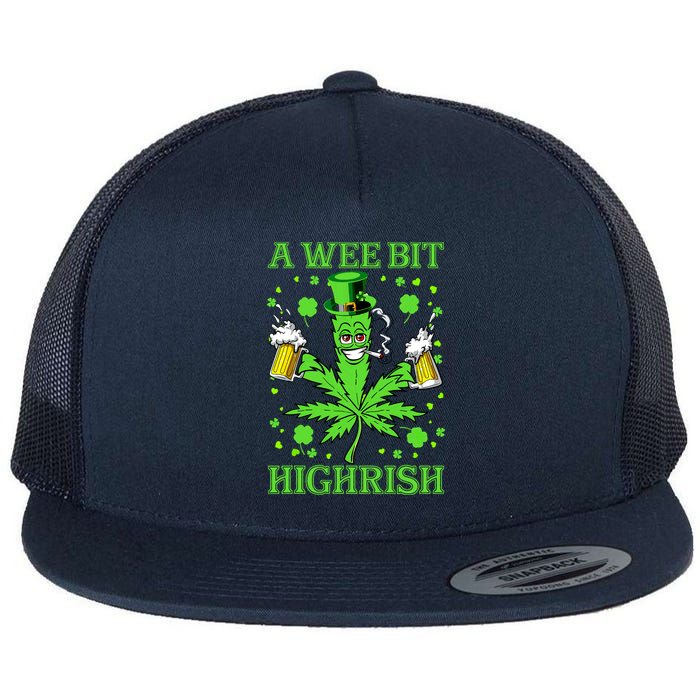 A Wee Bit Highrish Funny 420 Weed Marijuana St Patricks Day Flat Bill Trucker Hat
