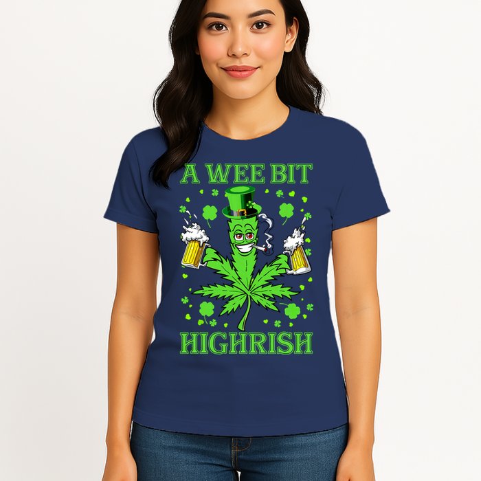 A Wee Bit Highrish Funny 420 Weed Marijuana St Patricks Day Womens T-Shirt