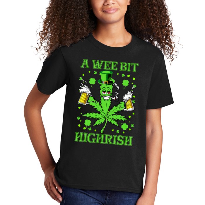 A Wee Bit Highrish Funny 420 Weed Marijuana St Patricks Day Kids T-Shirt