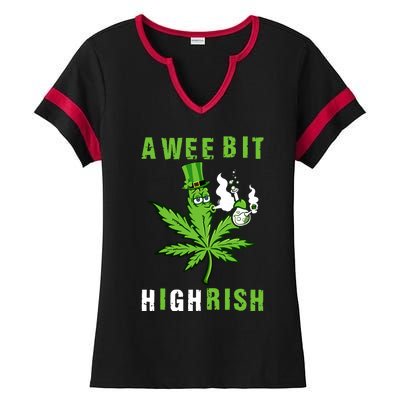 A Wee Bit Highrish Funny 420 Weed St Patricks Day Ladies Halftime Notch Neck Tee