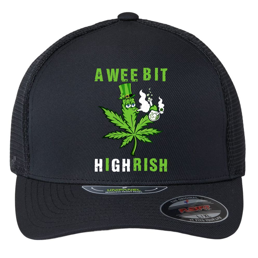 A Wee Bit Highrish Funny 420 Weed St Patricks Day Flexfit Unipanel Trucker Cap