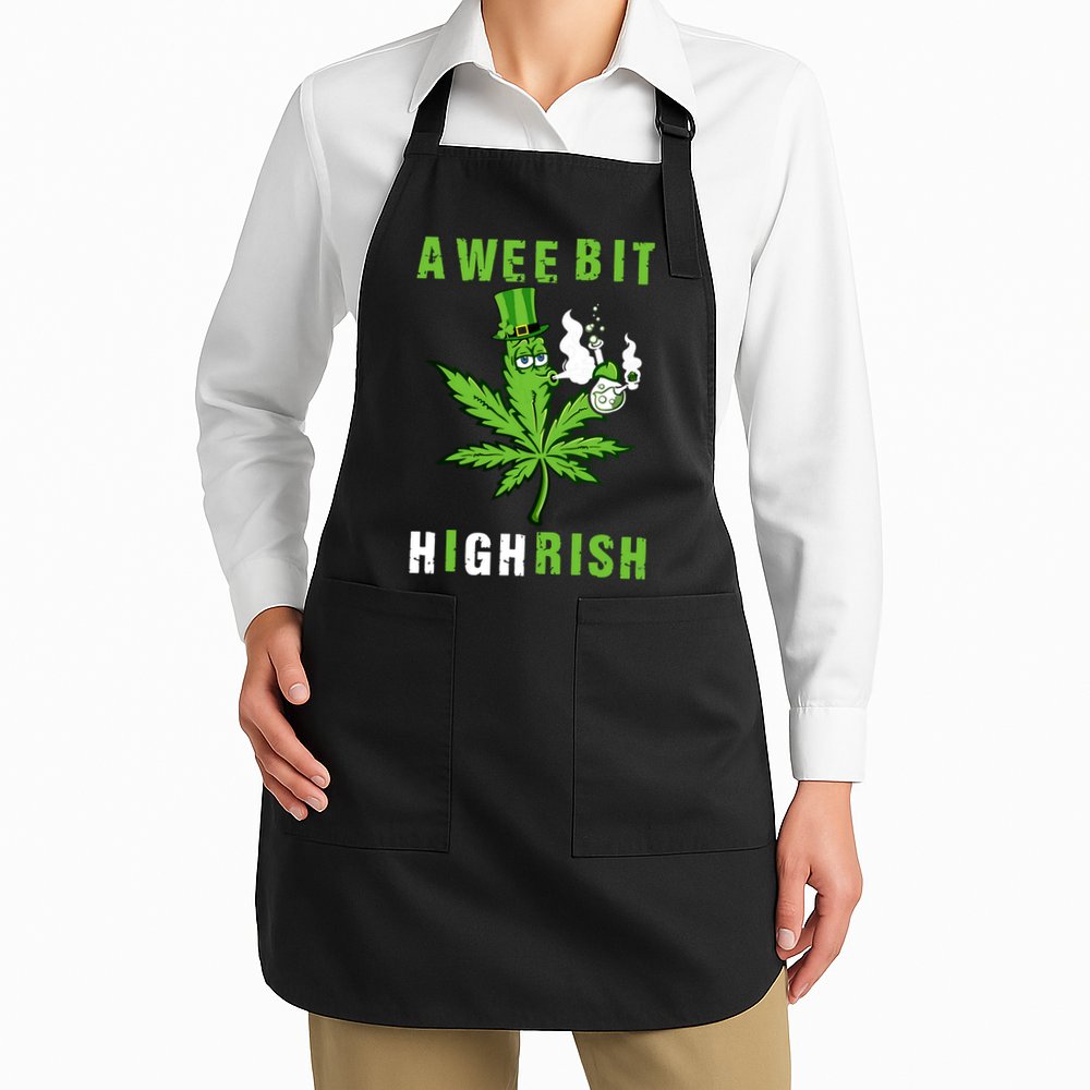 A Wee Bit Highrish Funny 420 Weed St Patricks Day Apron