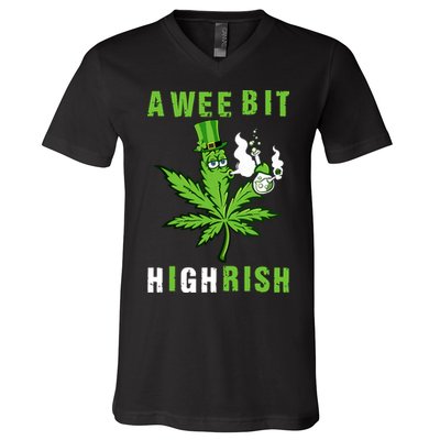 A Wee Bit Highrish Funny 420 Weed St Patricks Day V-Neck T-Shirt