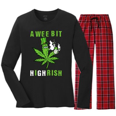 A Wee Bit Highrish Funny 420 Weed St Patricks Day Women's Long Sleeve Flannel Pajama Set 