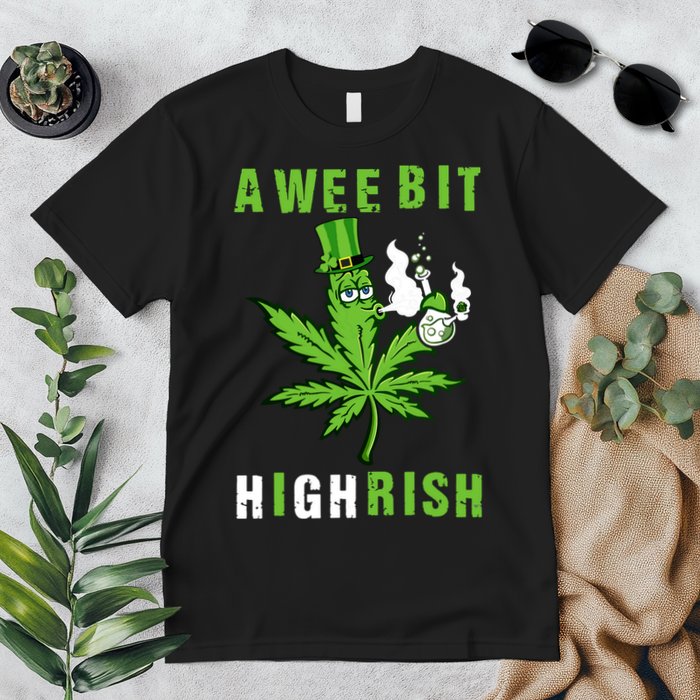 A Wee Bit Highrish Funny 420 Weed St Patricks Day Premium T-Shirt